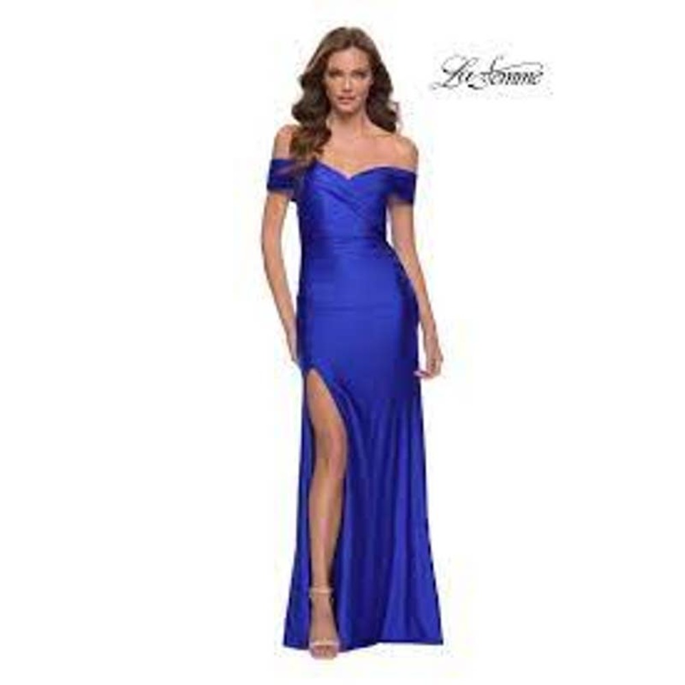 La Femme Women's Party Cocktail Side Slit Maxi Prom Dress Royal Blue Size 8